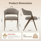 Dining Room Chairs Set of 6, Upholstered Dining Room Chairs, Mid Century Fabric Kitchen Chairs with Curved Backrest and Metal Legs, Taupe