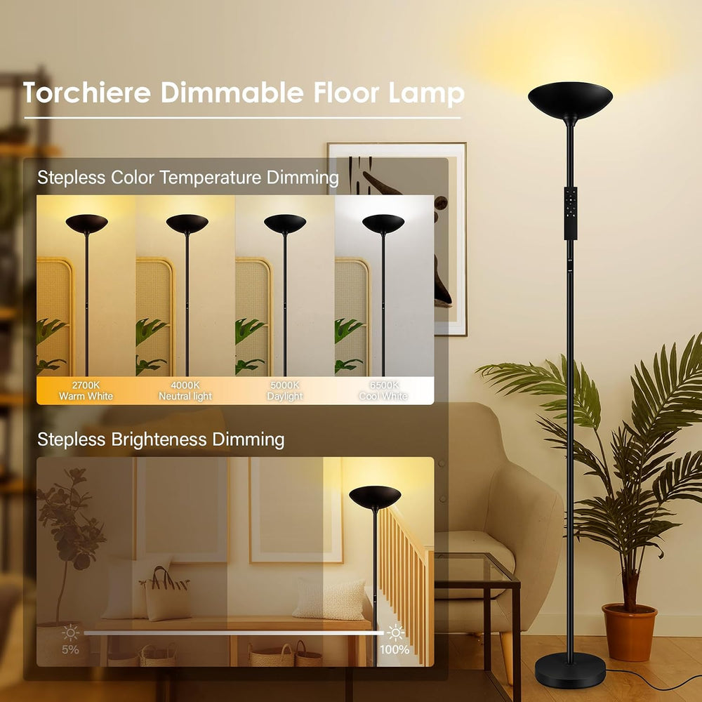 Stepless Dimmable Floor Lamp,30W 3000LM Super Bright LED Torchiere Floor Lamp...