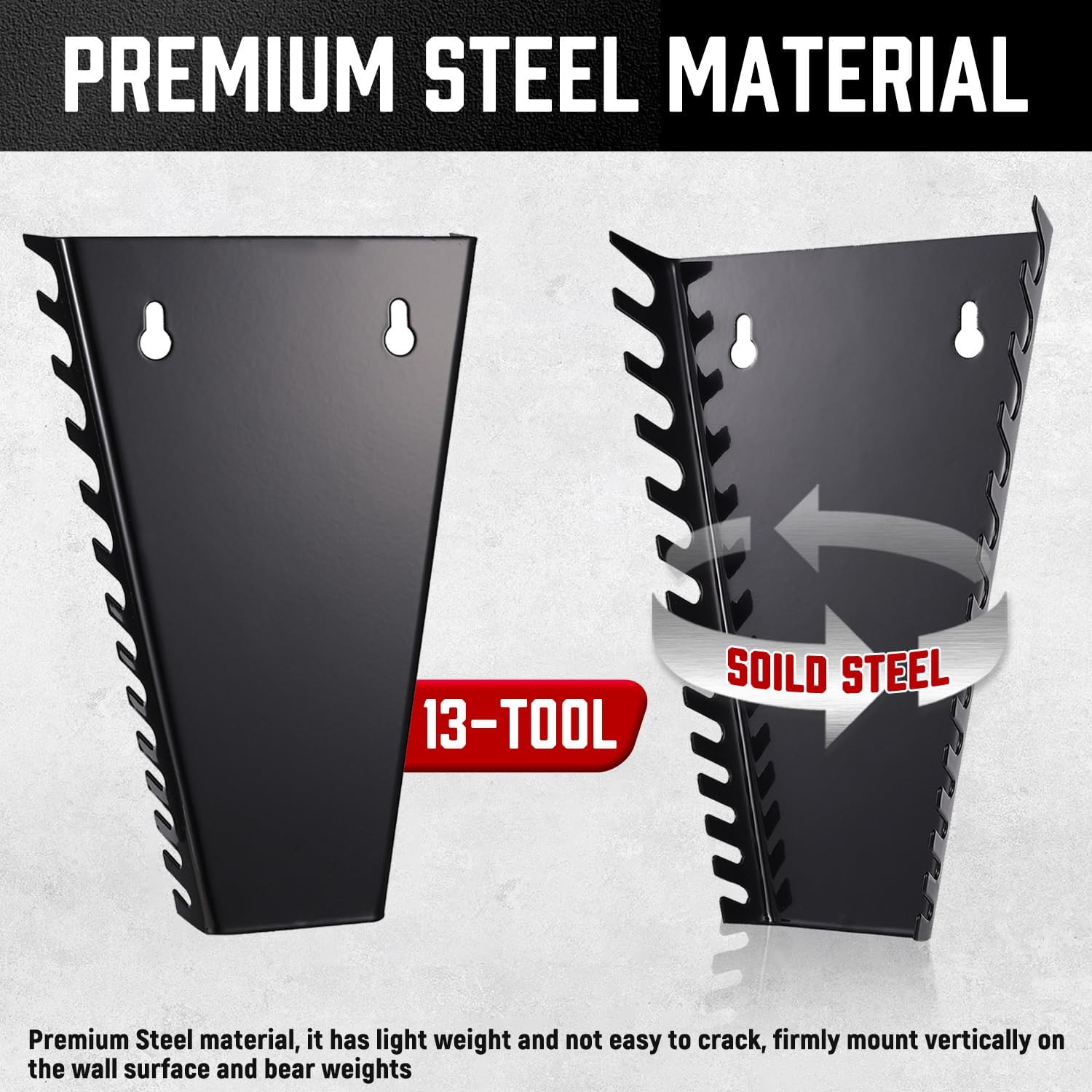 ALOANES 26-Slot Metal Wrench Organizer, Heavy Duty Hanging Wrench Organizer Tray for Tool Box&Wall, Fit SAE & Metric Wrench Storage, 2 Pack Wrench Holders (Red&Black)
