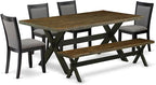 East West Furniture X677MZ650-6 6 Piece Kitchen Table Set Contains a Rectangle Dining Table and 4 Dark Gotham Grey Linen Fabric Parson Chairs with a Bench, 40x72 Inch, Multi-Color