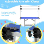 Lyromix 42''Large Dog Grooming Table, Adjustable Cat Drying Desktop with Arms, Nooses, Mesh Tray, Foldable Pet Station at Home, Maximum Capacity Up to 330Lb, 42inch, Blue