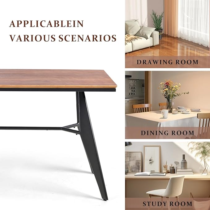 Modern Industrial Table with Heavy-Duty Steel Frame, 47.3" x 23.6" Rectangular Tabletop Walnut Oak Finish, Home Office Computer Desk, Workstation, Writing Desk, Minimalist for Small Spaces