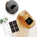 Amolliar Amber Bronze Glass Apothecary Jar With Metal Lid & Labels, Bathroom Qtip Holder Dispenser Storage Canister, Perfect for Cotton Balls, Cotton Swabs, Makeup Pads, Bath Salt, Floss, 2 Pack (ORB)