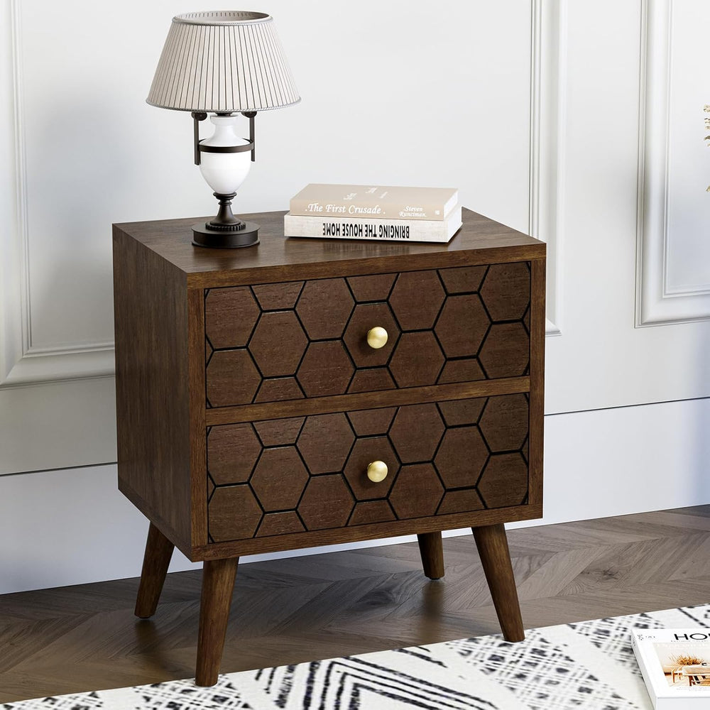 HOMPUS Wood Nightstand Set of 2, Modern Nightstand with Drawers Set 2 w Honey...