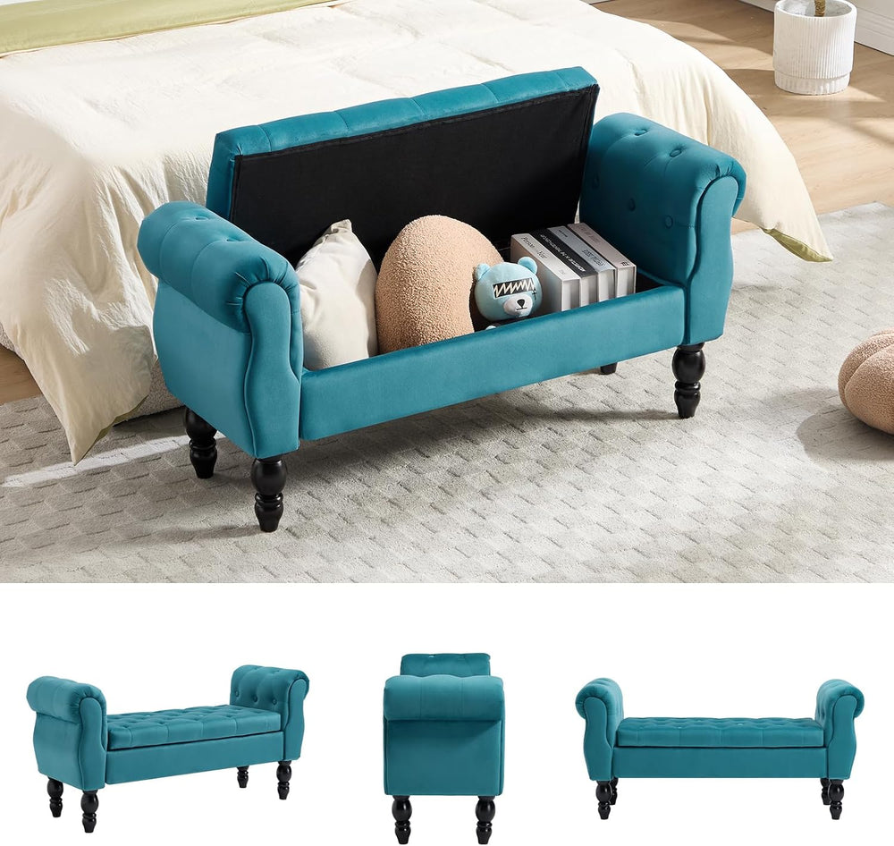 48'' Storage Bench for End of Bed, Upholstered Bedroom Bench with Arm...
