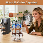 Coffee Pods Holder Acrylic Carousel Compatible with 30 Nespresso Vertuo Capsules And Keurig K-cup Pods, Space-Saving Coffee Pod Storage Organizer for Small Countertop