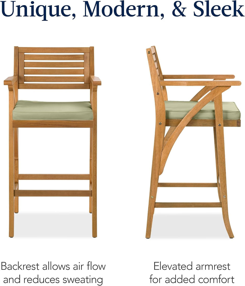 Best Choice Products Set of 2 Outdoor Acacia Wood Bar Stools Bar Chairs for P...