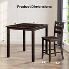 5-Piece Dining Table Set, Solid Rubber Wood Dining Room Table Set for 4, High Top Table and Chair Set for Kitchen Dining Room Restaurant Bar,Espresso