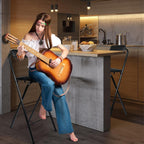 25.4inch +29 inch 2PCS Folding Stool with Backrest, Tall Foldable Bar Stool Chair, Portable Counter Folding Stool Height Bar Stools Leather Padded for Kitchen Shop Cafe Guitar Music