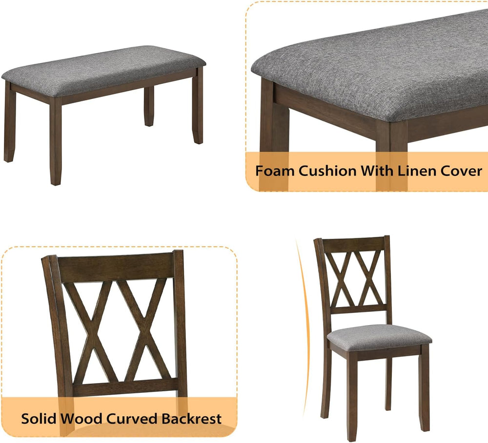 Zevemomo 6-Piece Solid Wood Dining Table Set, Dining Table & Chair Set fo...