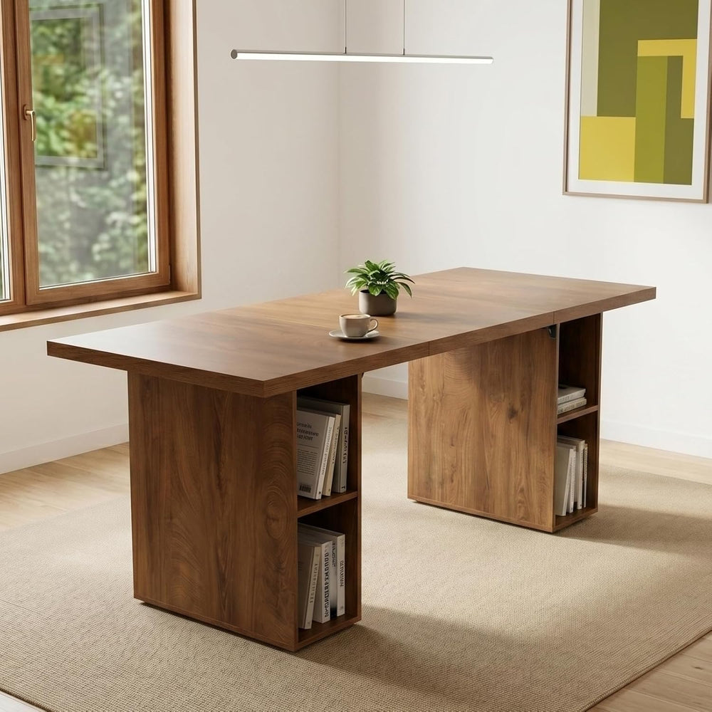 HIPIHOM 70.8'' Large Wooden Dining Table with 6 Open Storage Shelves,...