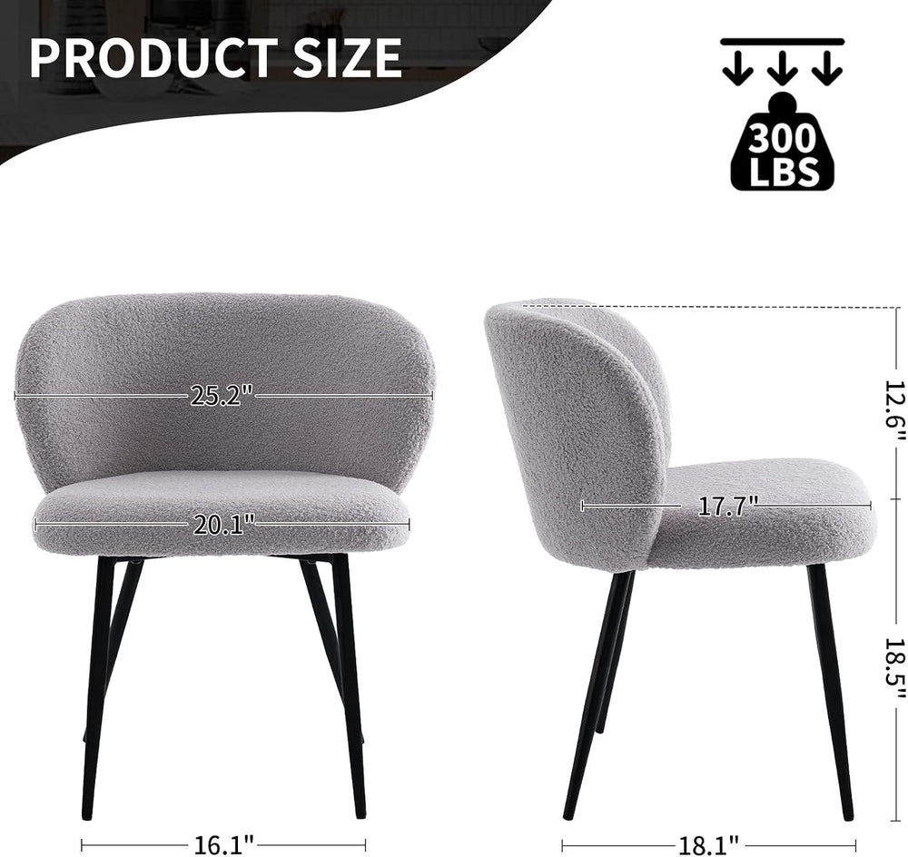 Modern Teddy Dining Chairs Set of 2, Comfy Kitchen Armless Chairs with Thick ...
