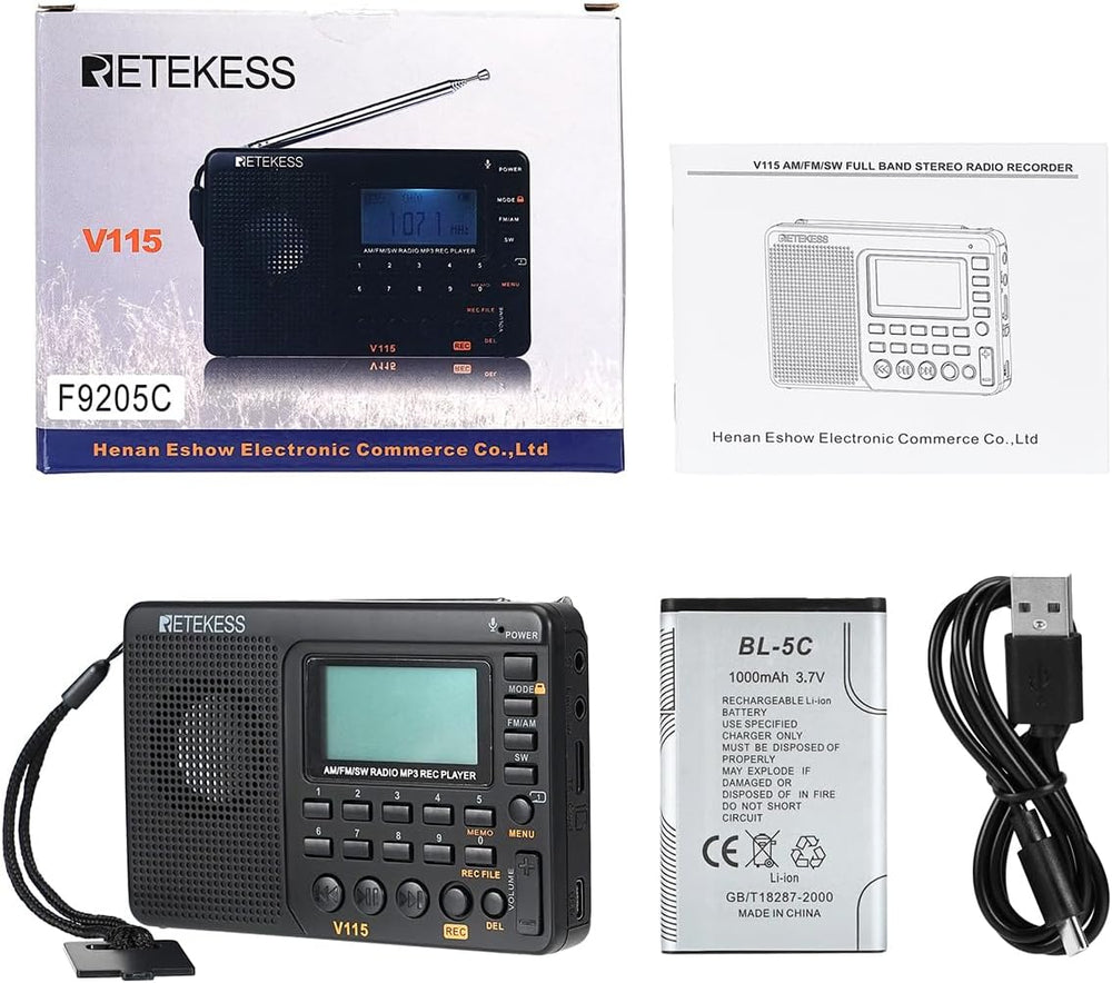 Retekess V115 Shortwave Radio, Digital Radio AM FM