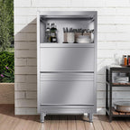 3-Tier Stainless Steel Storage Cabinet, Freestanding Commercial Kitchen Cabinet with Flip-up Doors, Heavy Duty Garage Storage Rack for Warehouse Shop, 19.69" D x 31.5" W x 59.06" H
