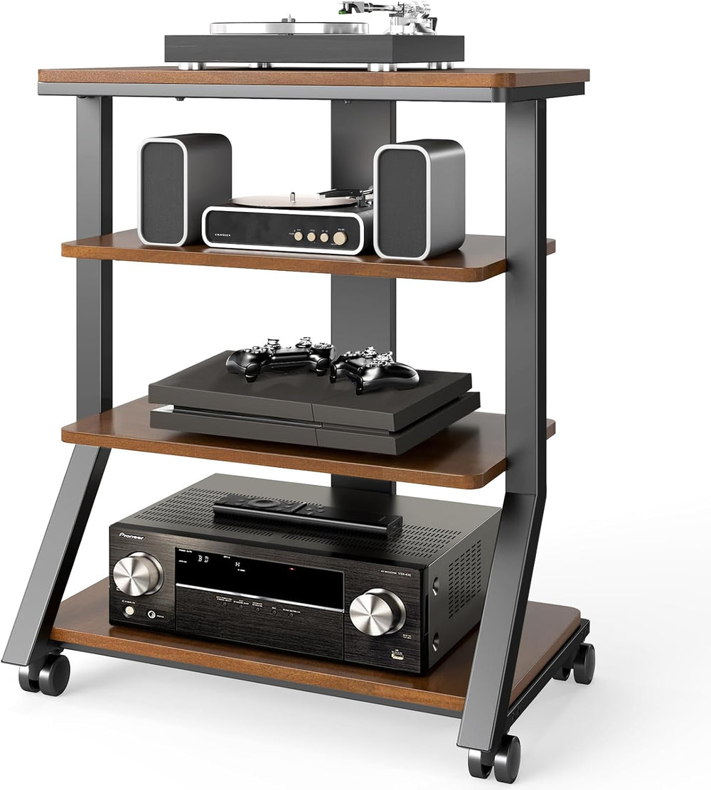 Rfiver 4-Tier AV Media Stand with Wheels, Mobile Rack Audio Tower with Height...