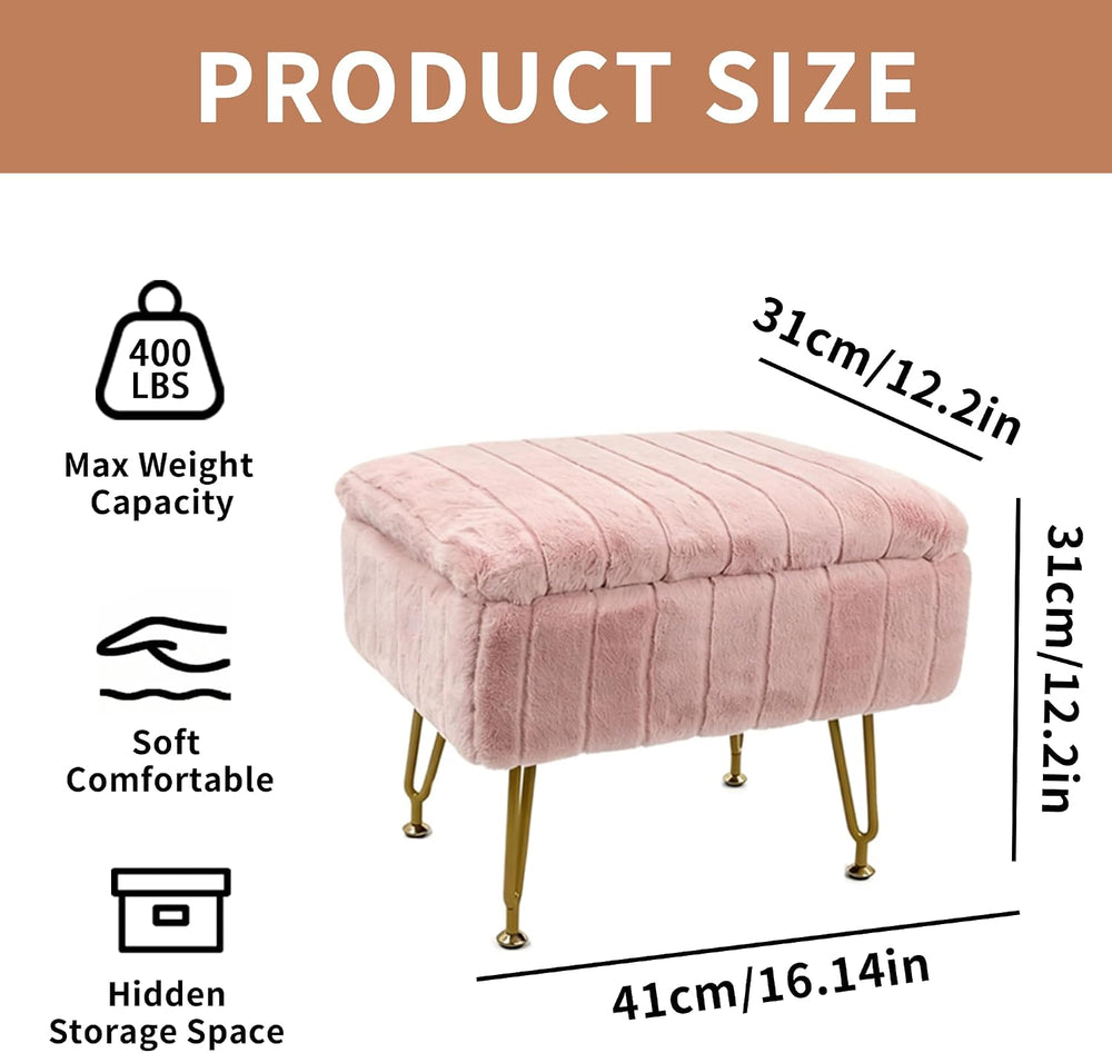 Small Foot Stool with Storage & Gold Metal Legs, Small Ottoman Foot Rest ...