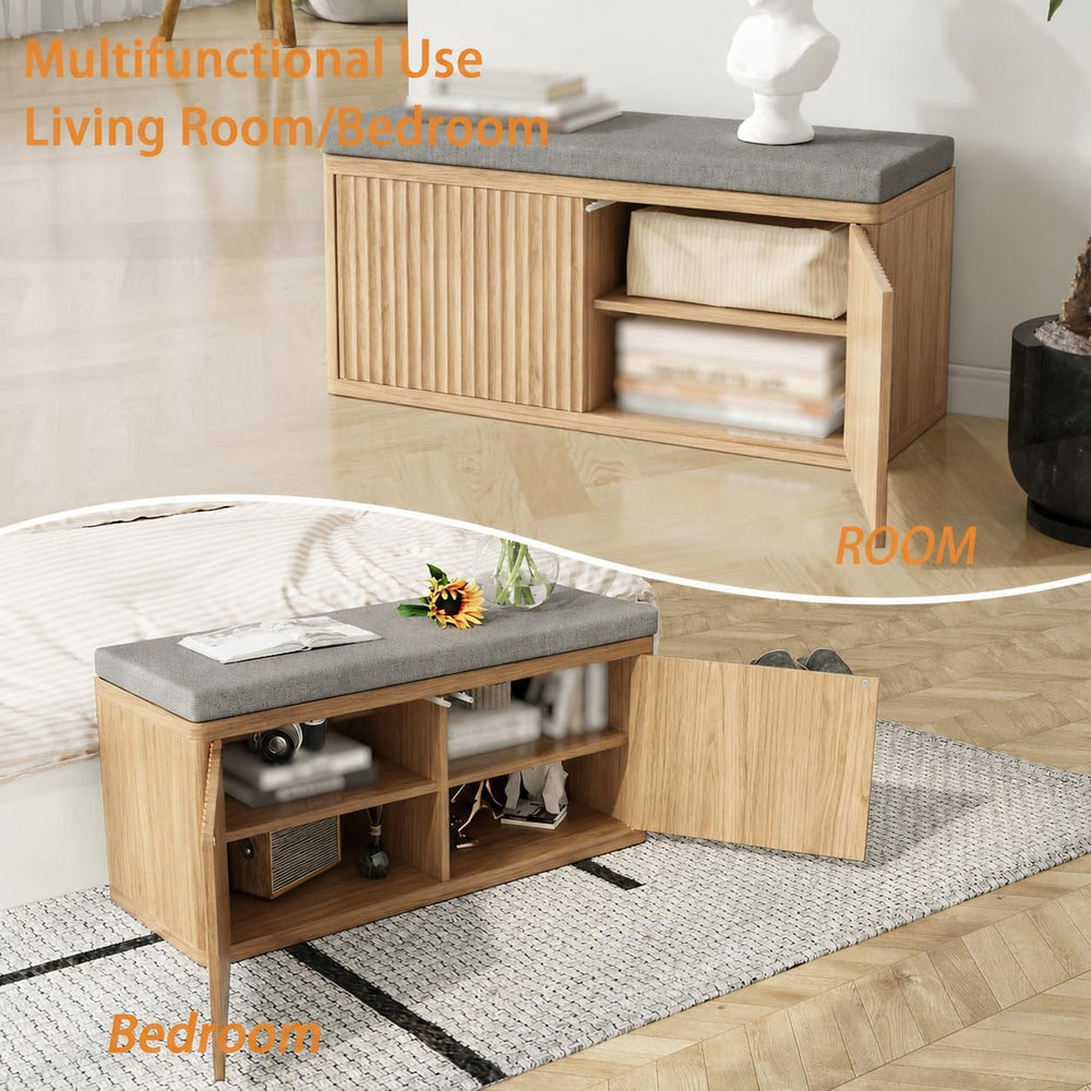 Entryway Shoe Storage Bench with 2" Cushion, 37.4" Small Bench with...