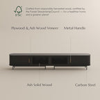 POVISON Fully-Assembled Sliding Tambour Door TV Stand, Mid Century Modern TV Console, Wood Media Console, Entertainment Center with Storage Cabinet(Black, 118.11")