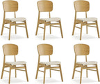 Wooden Dining Chairs Set of 6, Upholstered Modern Dining Room Chairs, Mid Century Oak Kitchen Chairs with Ergonomic Wood Backrest for Farmhouse, Restaurant, Café (Cream Fabric & Original Color)