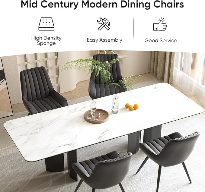 Nalupatio Modern Dining Chairs Set of 4, Comfy Dining Room Chairs with Thick Cushions, Upholstered Fabric Kitchen Side Chairs with Metal Legs, Black