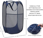 Larpur Popup Mesh Laundry Basket, Collapsible and Portable Clothes Washing Laundry Hamper with Reinforced Carry Handle (Blue*2)