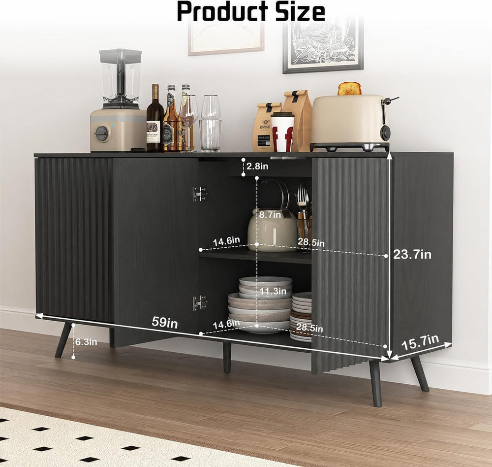 59" Sideboard Buffet Cabinet, Mid-Century Modern Console Table