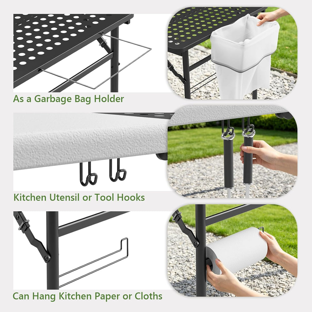 Folding Table, 5ft Folding Grill Table, Portable Camping Table for Cooking &a...