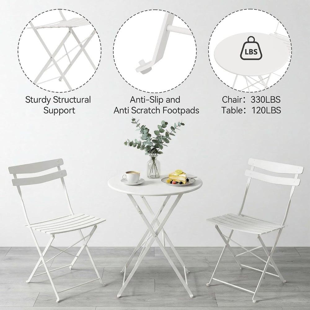 GarveeLife 3 Piece Patio Bistro Set, Patio Furniture Set, White