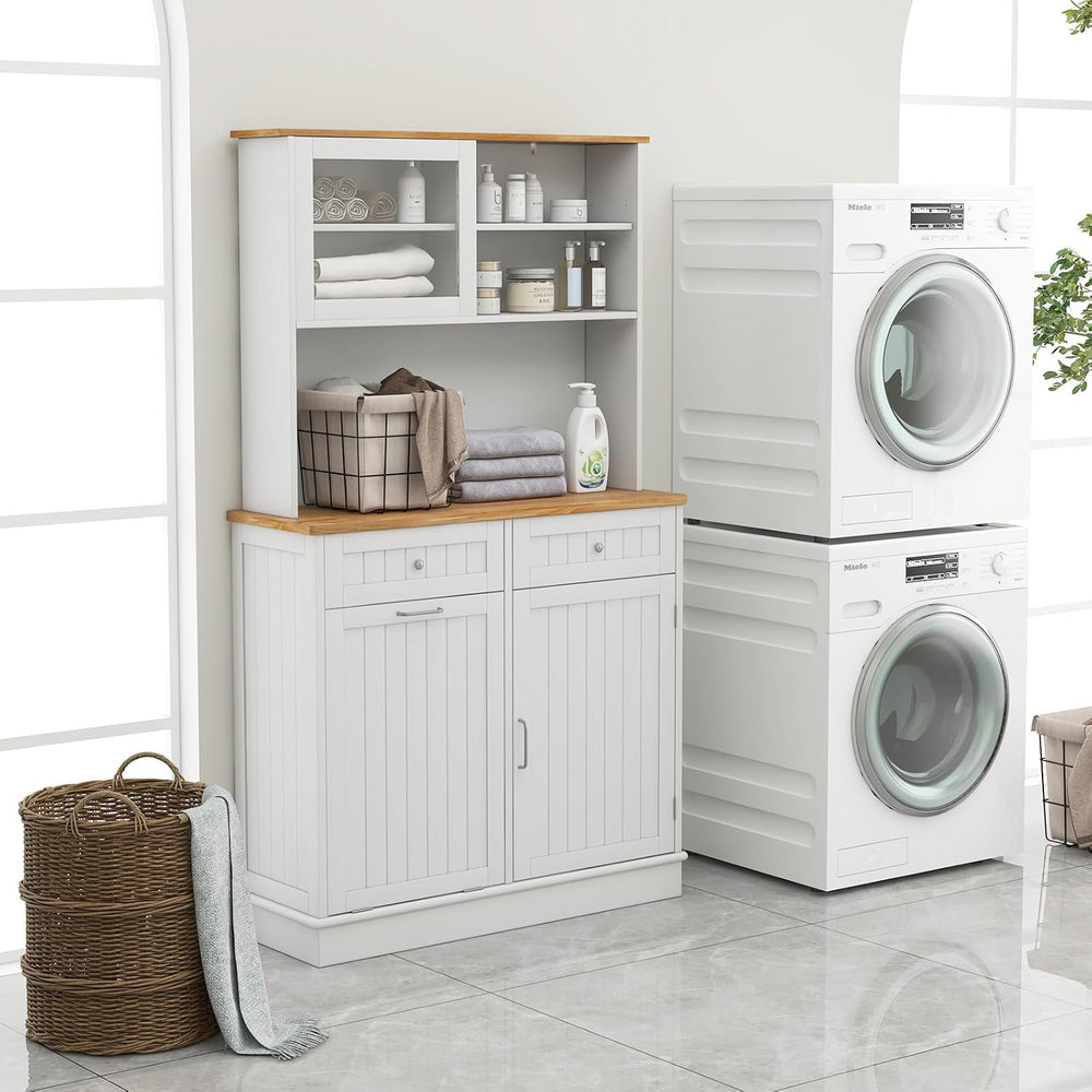 68" Tall Kitchen Pantry Cabinet, Freestanding Kitchen Hutch w/Tilt Out T...