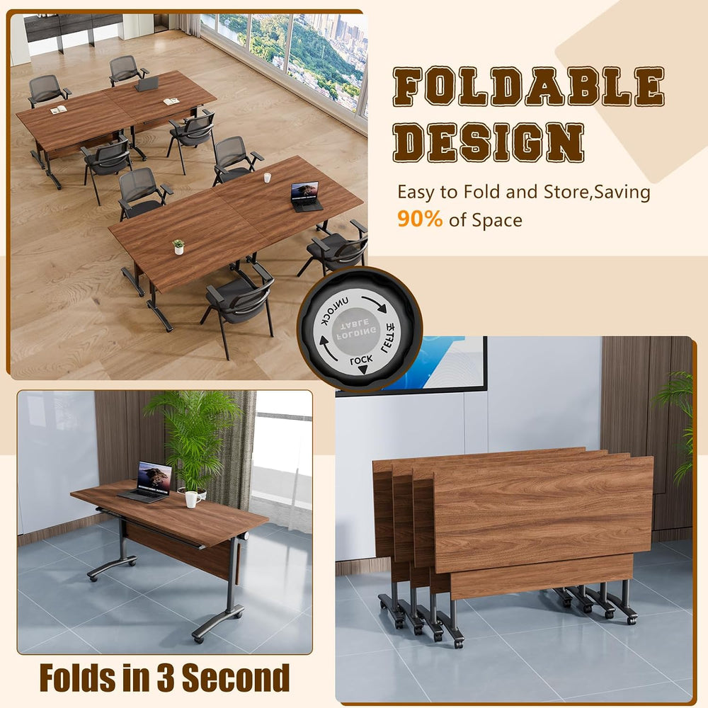 Folding Conference Table for 2-30 Person Modern Large Flip-Top Mobile Meeting...