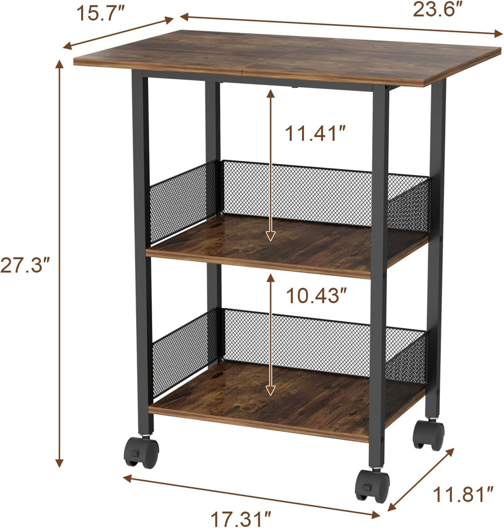 Bar Cart, Mobile 3-Tier Serving Cart with Lockable Wheels, Freestanding Wine ...