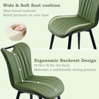 Leather Upholstered Dining Chairs Set of 4, Mid-Century Modern Kitchen Dining Room Chairs with Black Metal Legs, Armless Faux Leather Accent Dinner Chairs Kitchen Side Chairs, Green