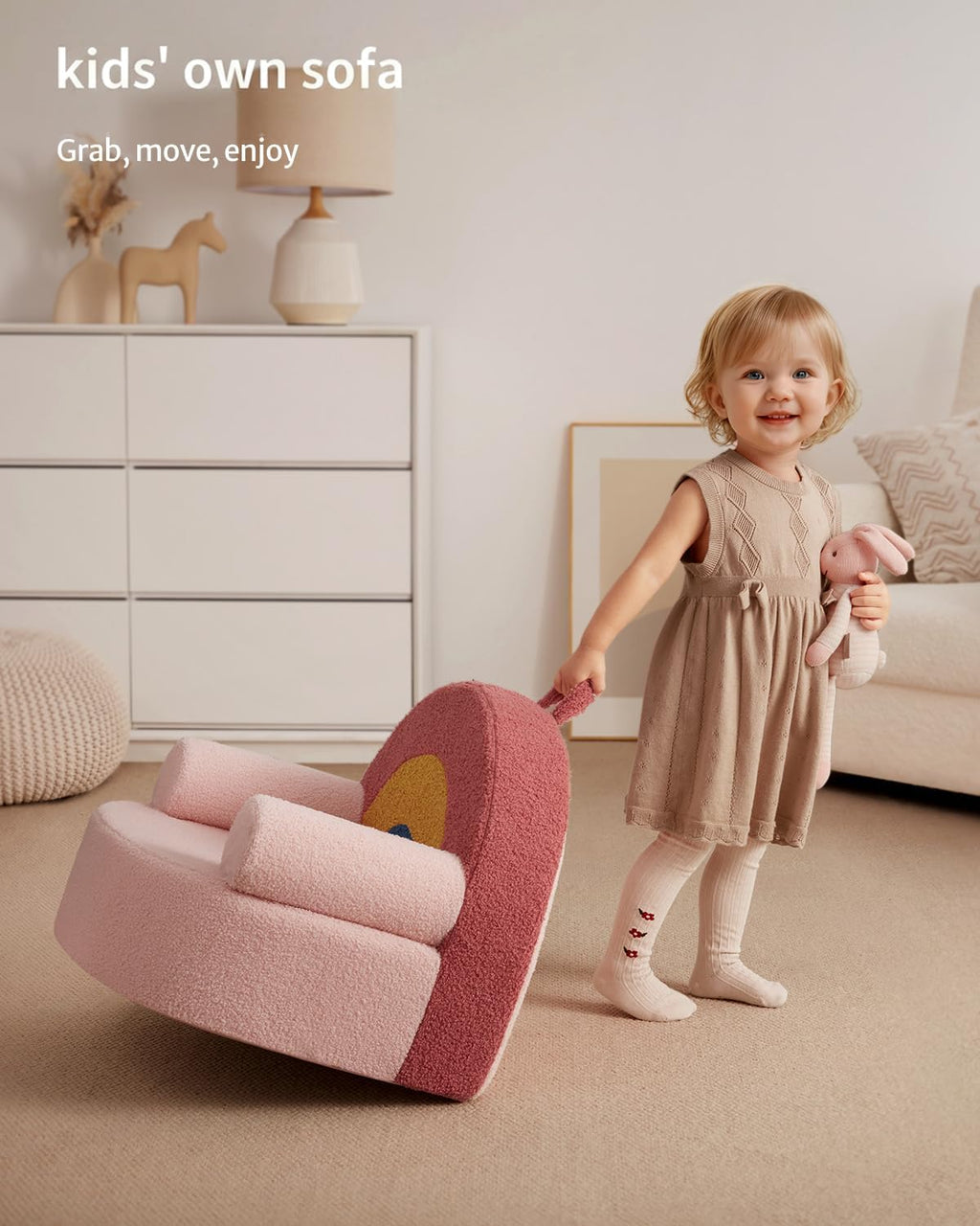 Blissful Diary Kids Chair, Soft Kids Armchair, Comfortable Kids Couch Sofa for Reading Planying, Kids Furniture for Boys and Girls Gift, Blush Pink Rainbow