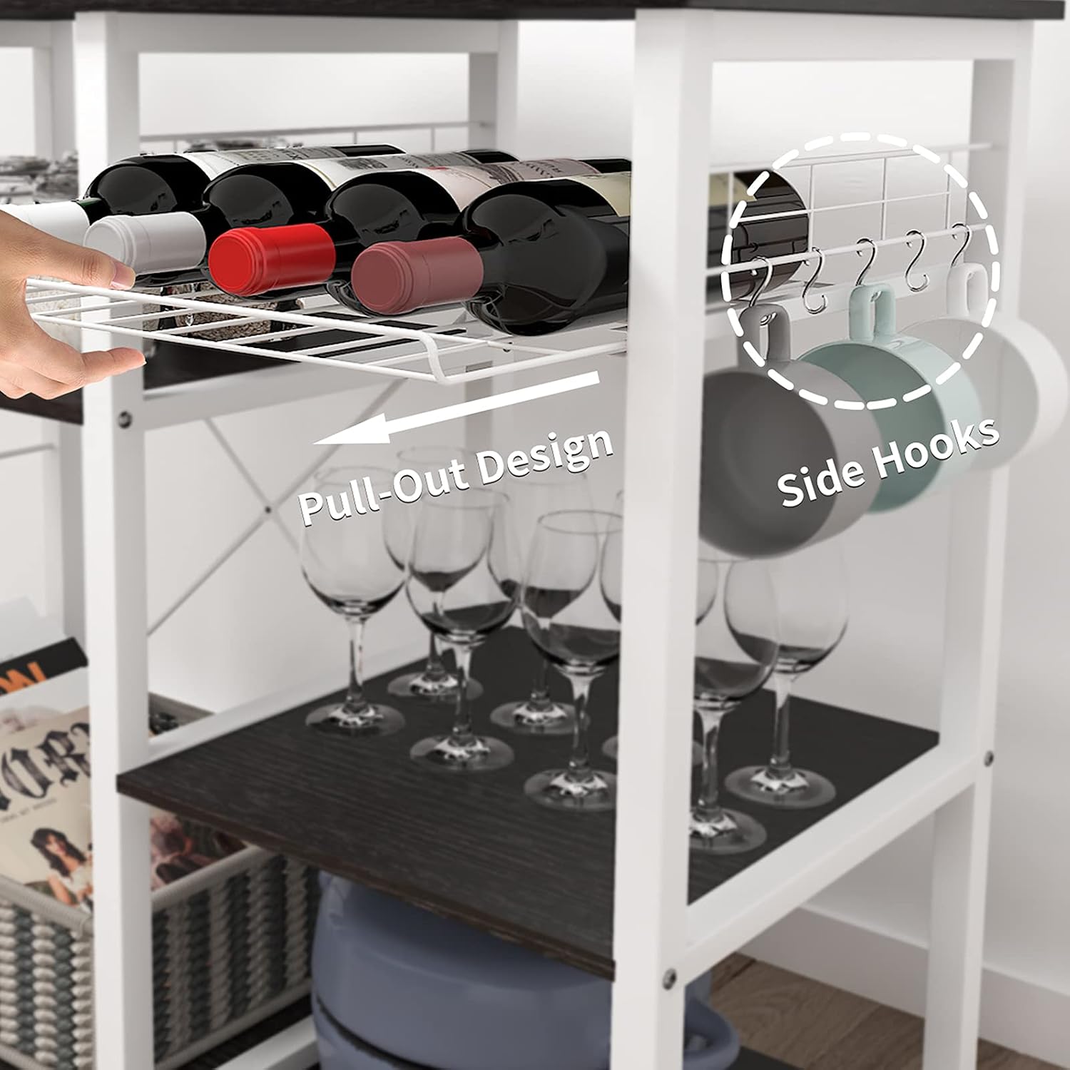 sogesfurniture 3-Tier Kitchen Baker's Rack Utility Shelf Microwave Stand with Storage and Drawer Storage Cart Workstation Shelf,Black BHUS-W5S-BK