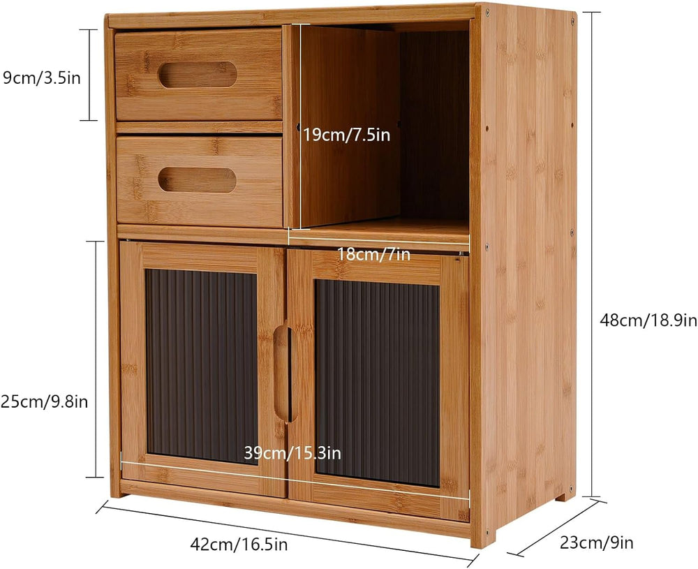 Countertop Bamboo Kitchen Pantry, 16.5*9*18.9in, Freestanding Sideboard with ...