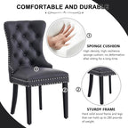 Kiztir Leather Dining Chairs Set of 2, Upholstered Dining Chair with Nailhead Trim and Solid Wood Legs, Luxury Wingback Dining Side Chair for Living Room, Bedroom, Kitchen (Black)