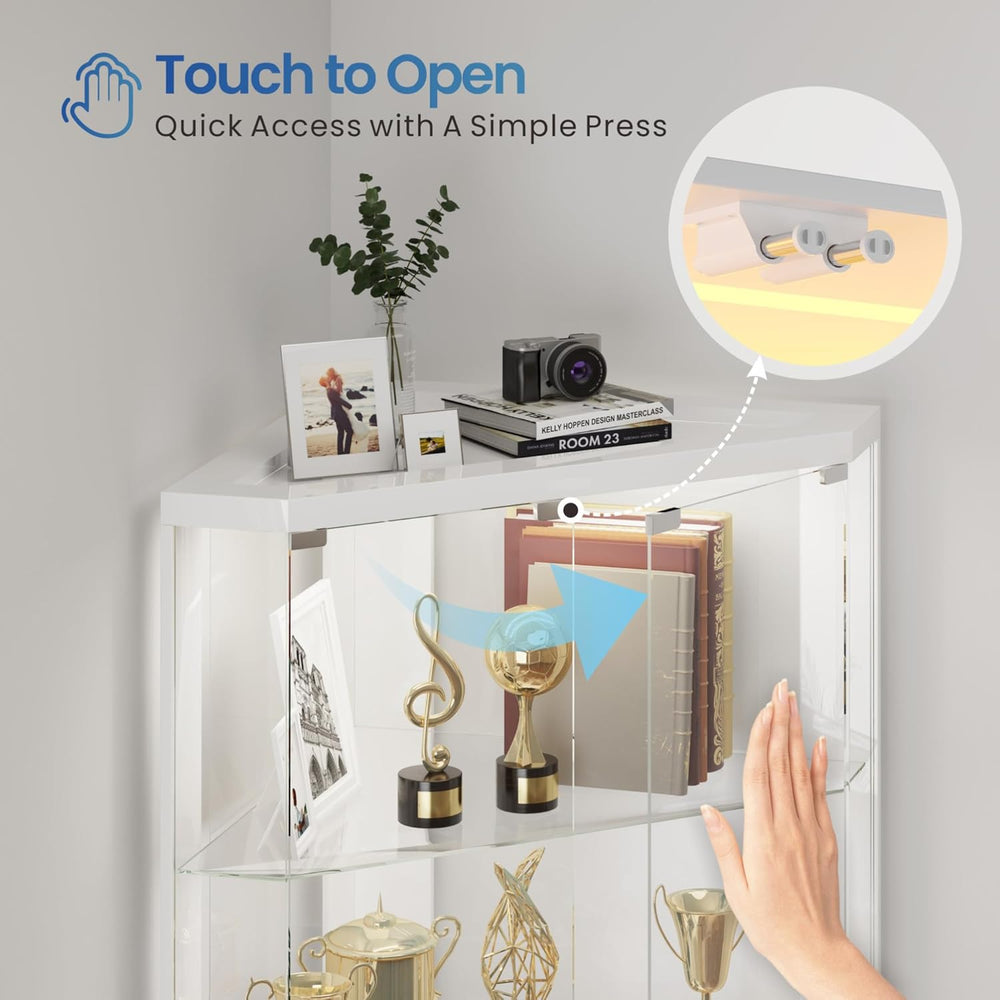 HNEBC Corner Display Case with - RGB Lights and Glass Shelves,5-Tier Corner C...