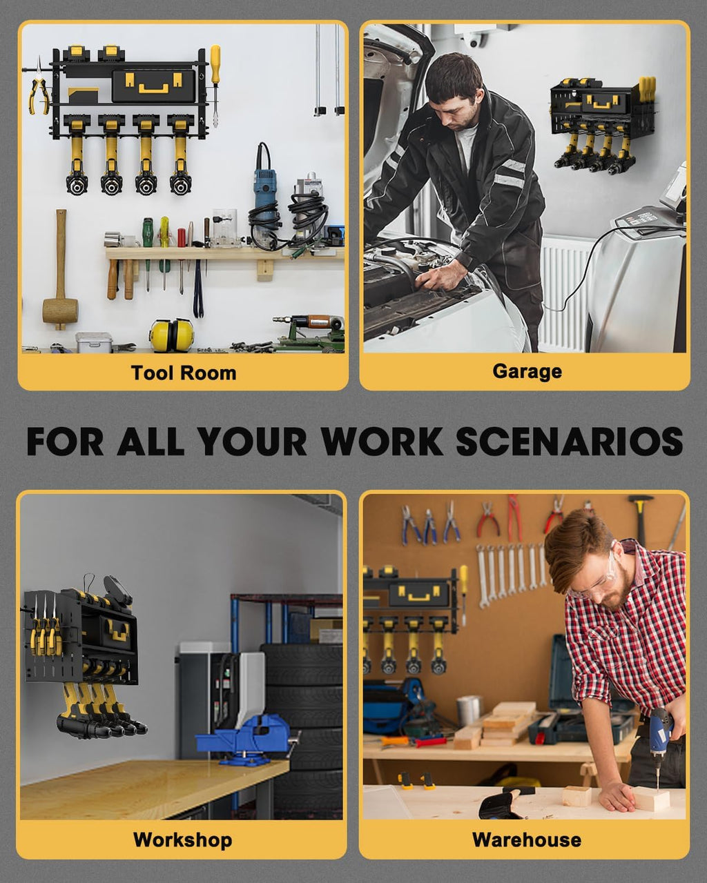 Power Tool Charging Station - 3 Layer Wall Mount Power Tool Organizer with Charging Station for Power Drill, 6AC Outlets, Great as Heavy Duty Tool Rack & Tool Holder for Garage Organization