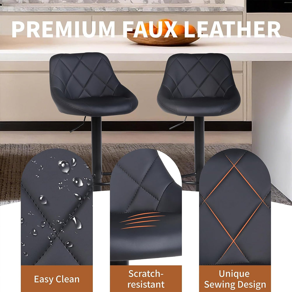 Swivel Bar Stools Set 1, Adjustable Height, PU Leather, Black