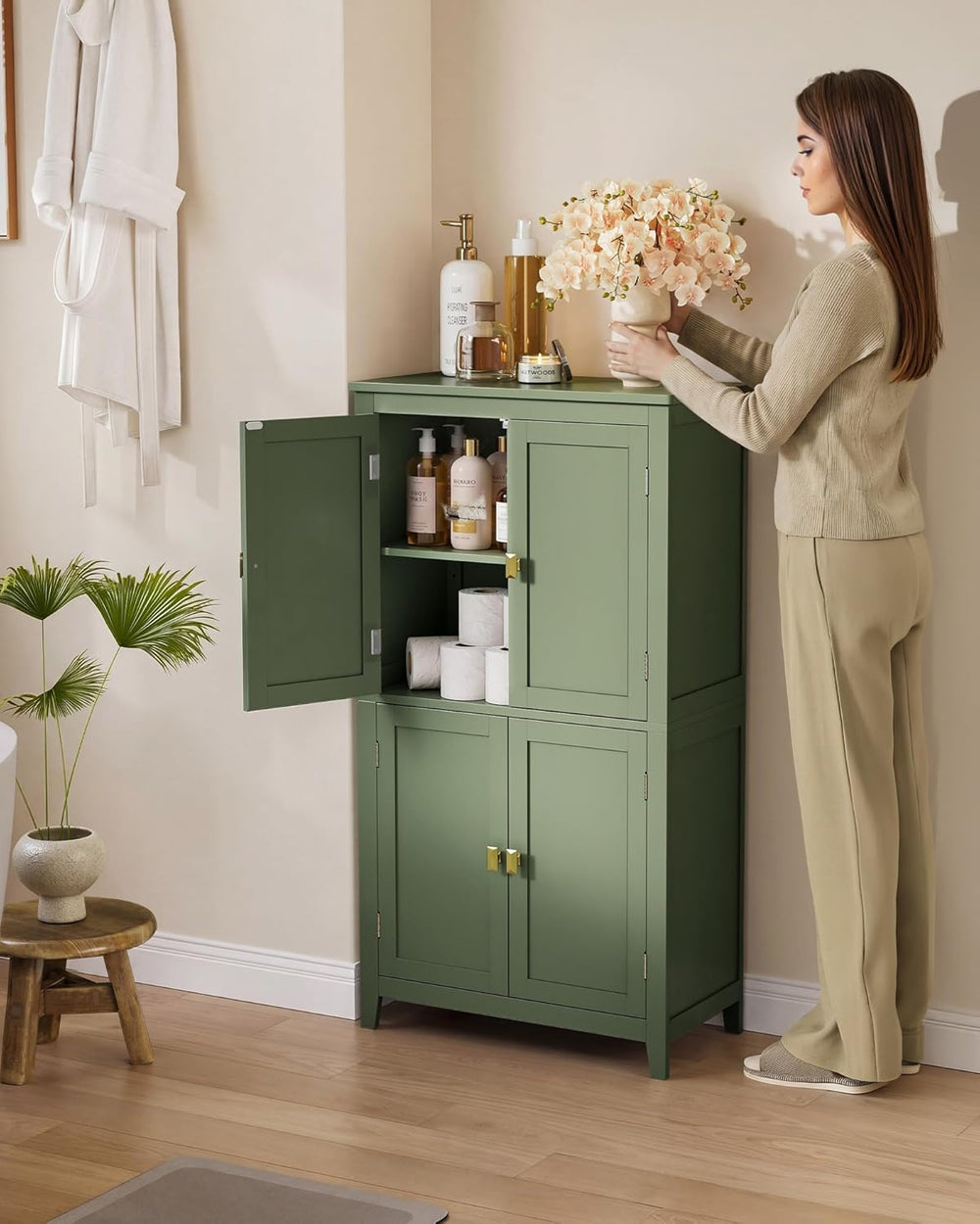 SONGMICS HOME Freestanding Storage Cabinet, Floor Cabinet with Elevated Legs,...