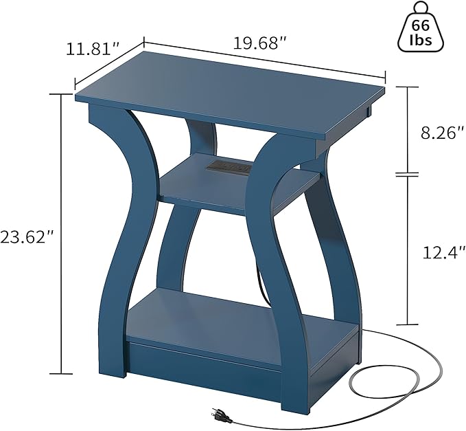 End Tables Living Room Set of 2,End Table with Charging Station and USB,Navy Blue Side Table, Nightstand for Bedroom,3 Tier End Table with Storage Shelf for Living Room Navy Blue