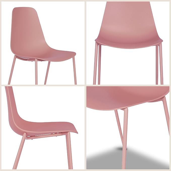 Poly & BARK Isla Modern Kitchen Chairs Set of 4 - Plastic Dining Chair with Metal Legs - Quick Assembly Simple Cafe Chairs Plastic for Indoor or Outdoor - Blush Pink