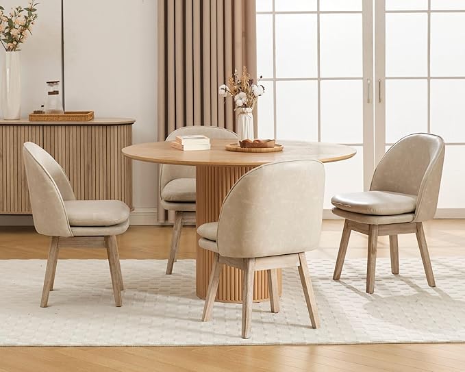 Upholstered Dining Chairs Set of 2, Modern Faux Leather Dining Room Chairs with Solid Wood Legs & Double-Padded Seat, Swivel Accent Desk Chair for Kitchen Dining Room Restaurant - Pebble Grey