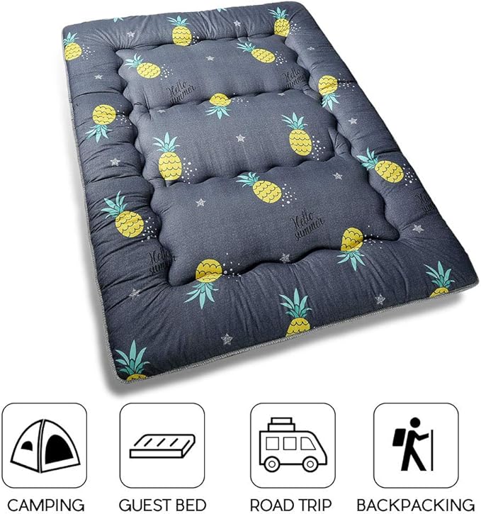 MAXYOYO Japanese Floor Mattress Futon Mattress, 4" Thicken Tatami Mat Sleeping Pad Foldable Roll Up Mat Boys Girls Dormitory Pad Kids Floor Lounger Pillow Bed, Charcoal Grey, Queen Size