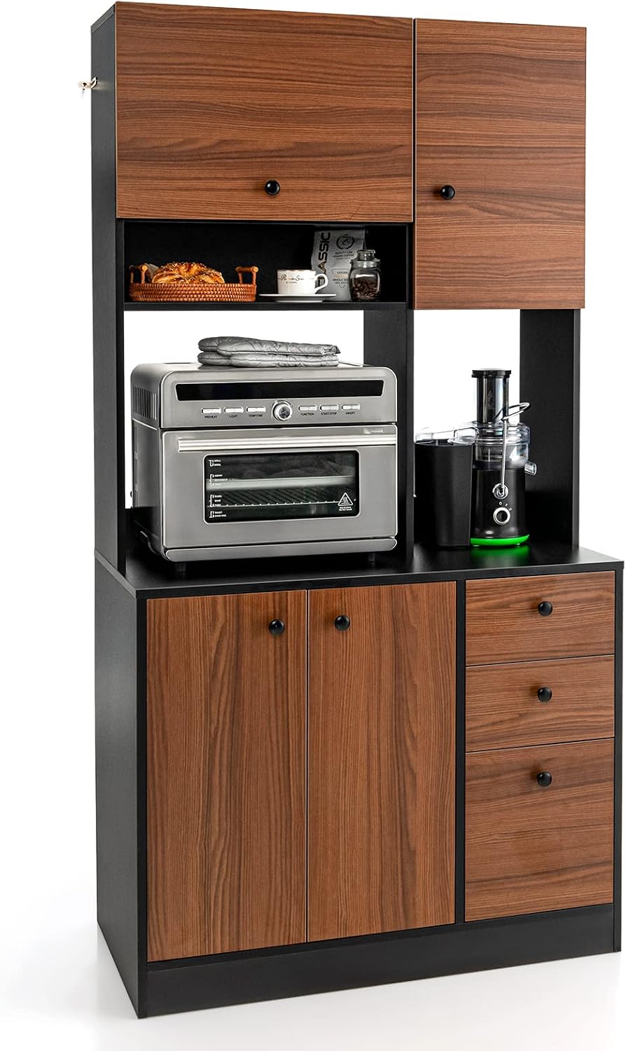 LOKO 71” Tall Kitchen Pantry Storage Cabinet, Freestanding Buffet Hutch with ...