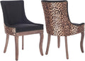 Modern Dining Chairs Set of 2, High Back Dining Chairs Side Chairs with Solid Wood Legs, Upholstered Fabric Dining Room Chairs for Dining Room Kitchen, Black and Leopard Print