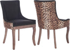 Modern Dining Chairs Set of 2, High Back Dining Chairs Side Chairs with Solid Wood Legs, Upholstered Fabric Dining Room Chairs for Dining Room Kitchen, Black and Leopard Print
