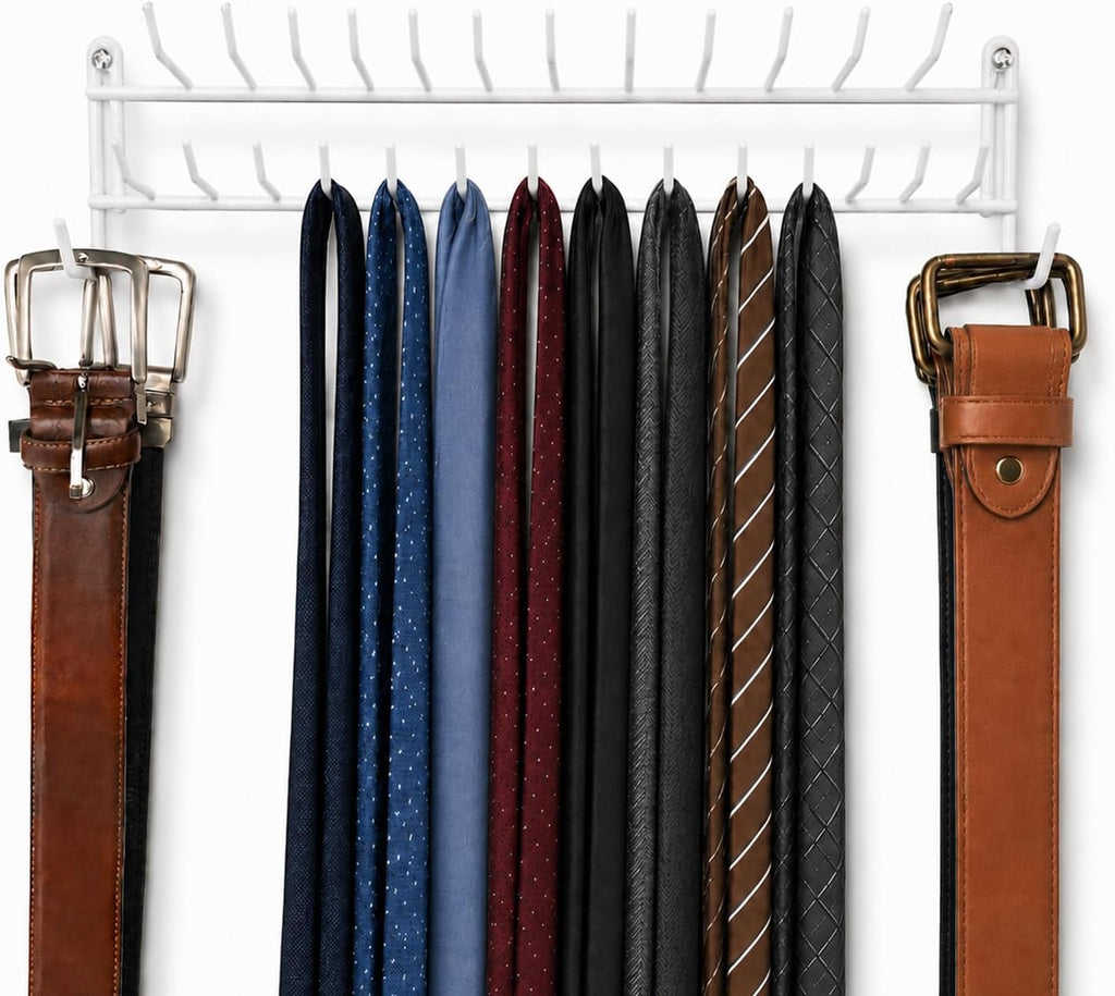 Huji Wall Mount Tie and Belt Rack Organizer, White (1 Pack)
