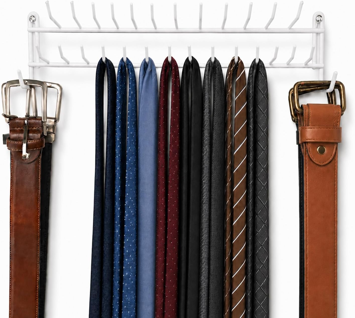 Huji Wall Mount Tie and Belt Rack Organizer, White (1 Pack)