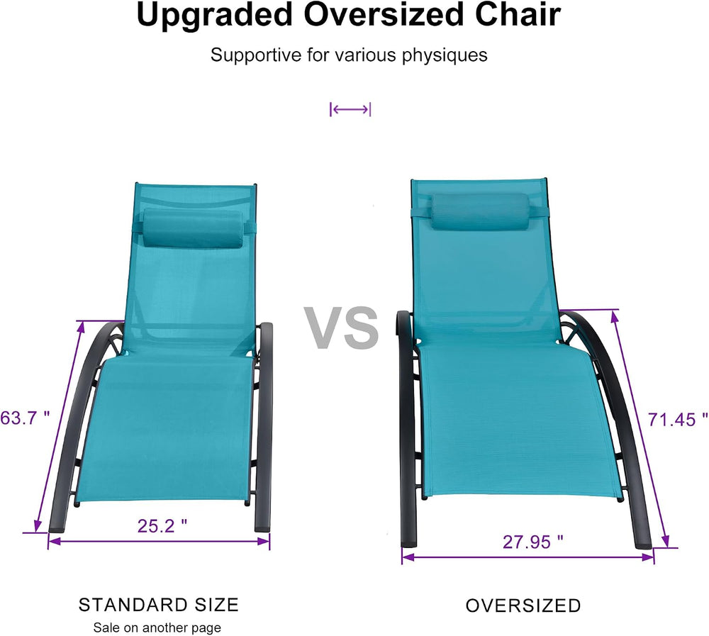 PURPLE LEAF Oversized Pool Chaise Lounge Set Outdoor Chair, Turquoise Blue | ...
